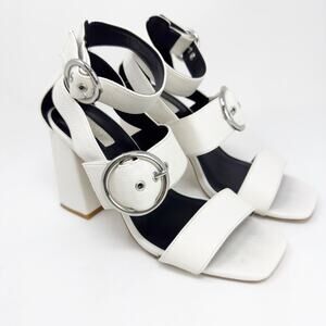 Topshop White Block Heel Silver Buckle Heel Sandals 9.5